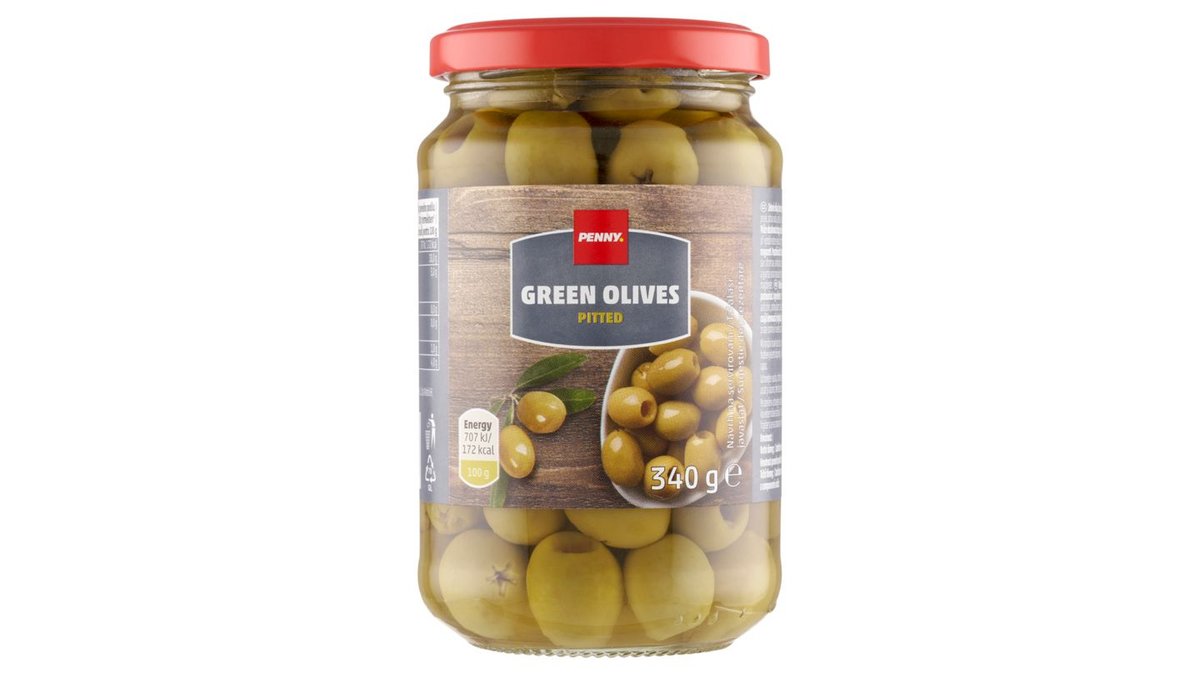 Penny Zelené olivy bez pecek ve slaném nálevu 340g