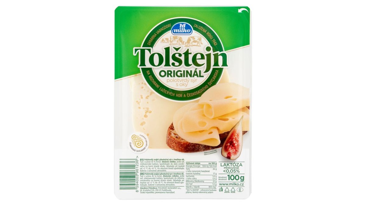Milko Tolštejn originál polotvrdý sýr s oky 100g