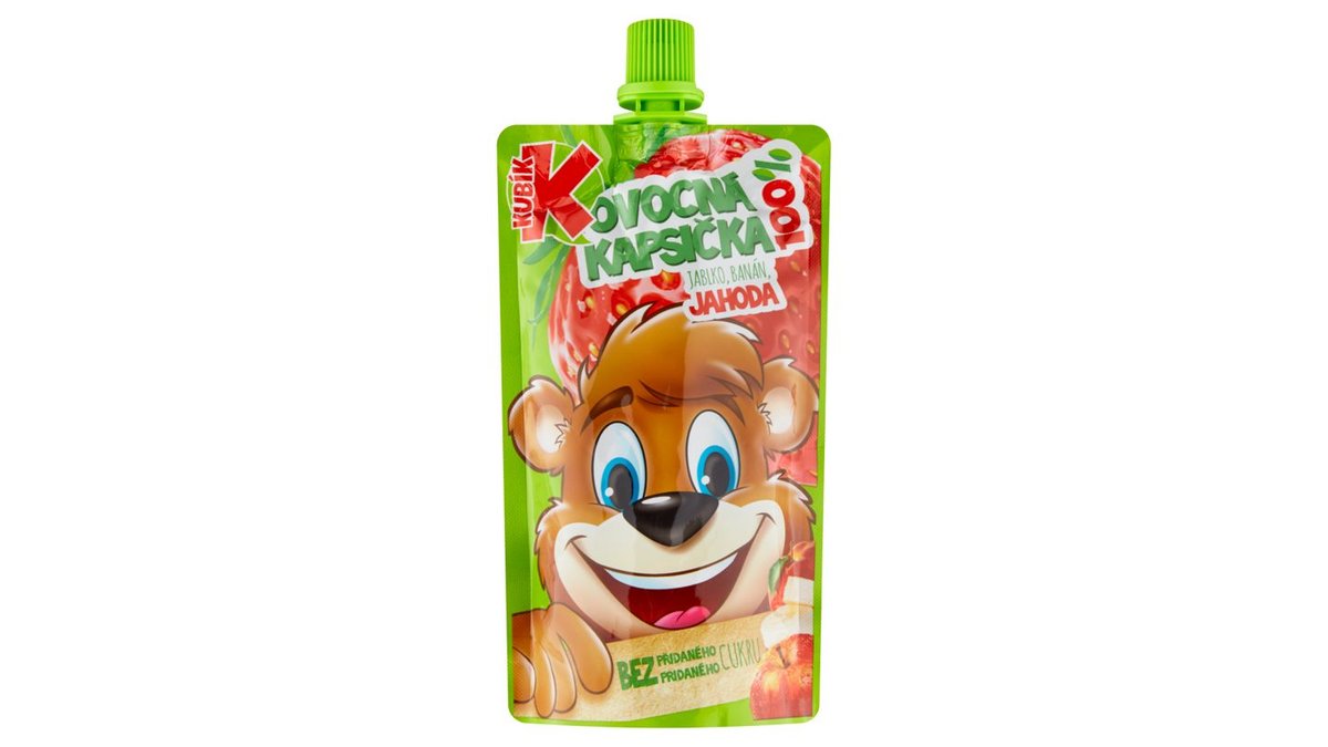Kubík 100% ovocná kapsička jablko banán jahoda 100g