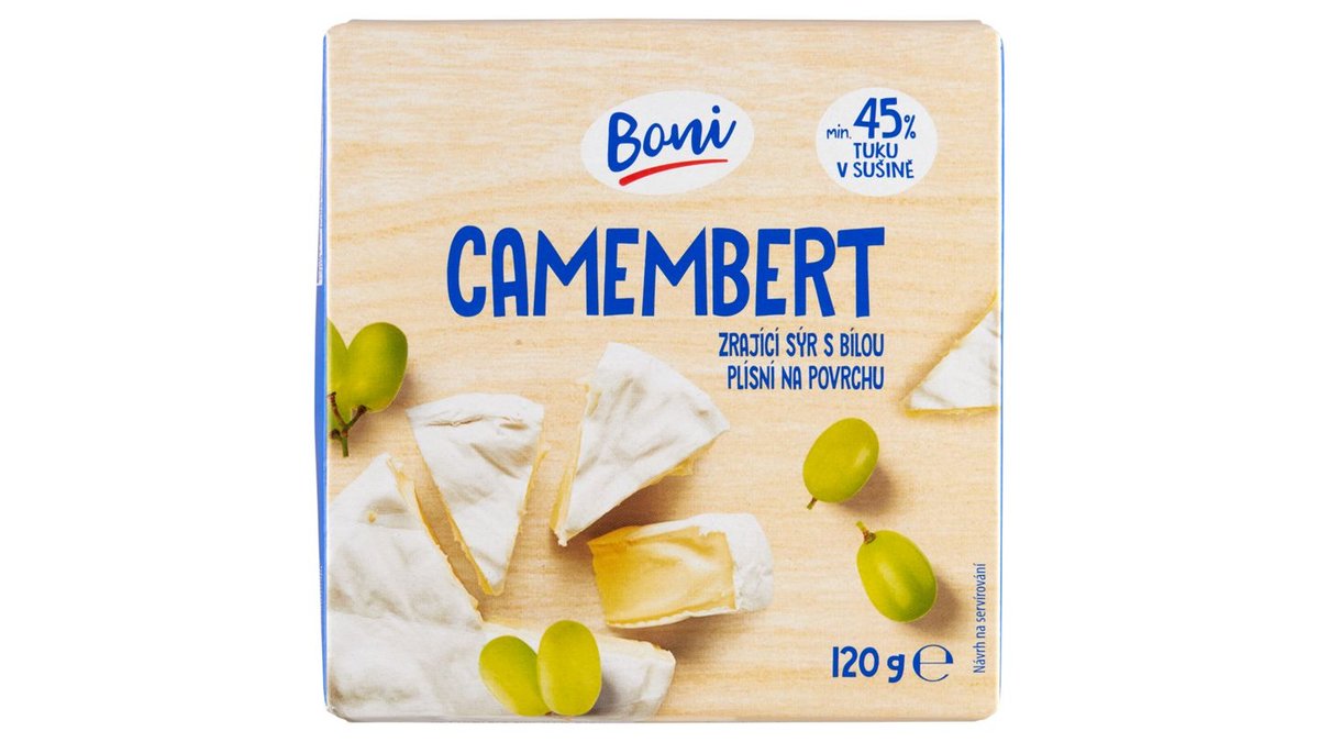 Boni Camembert zrající sýr s bílou plísní na povrchu 120g