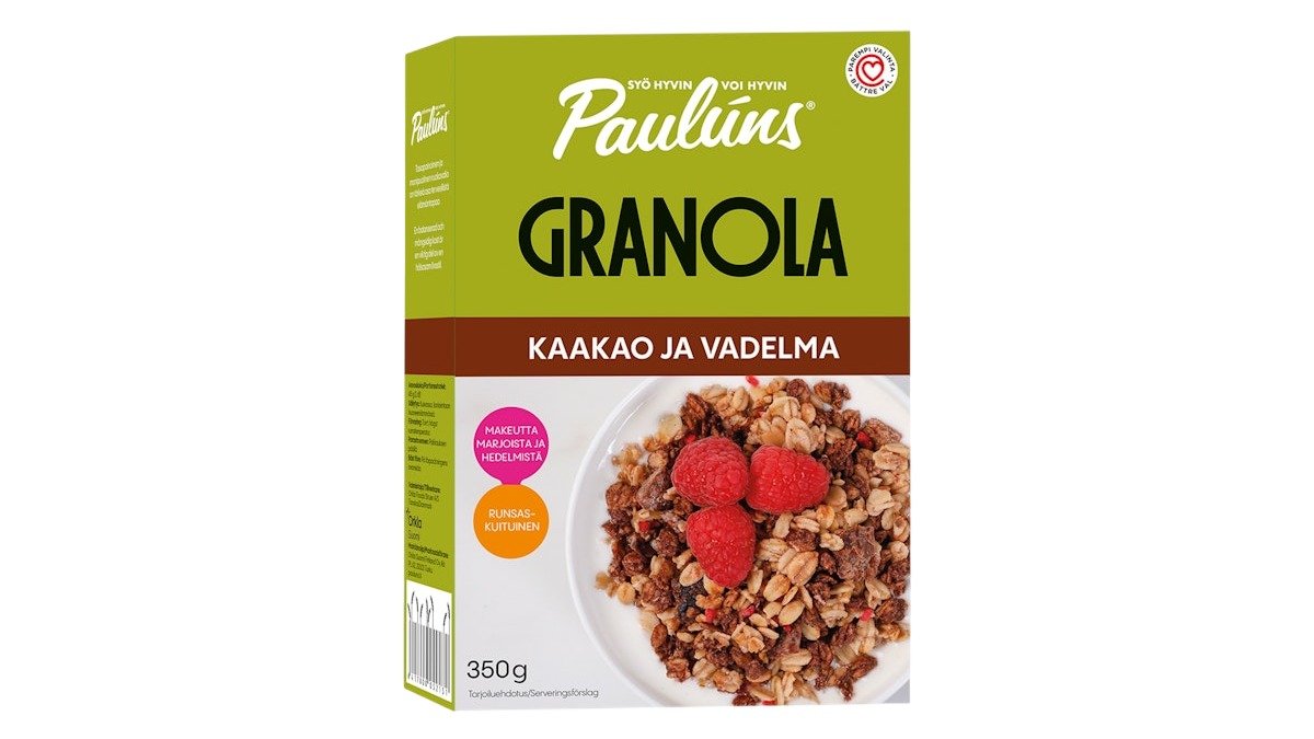 Paulúns kaakao ja vadelma granola 350g