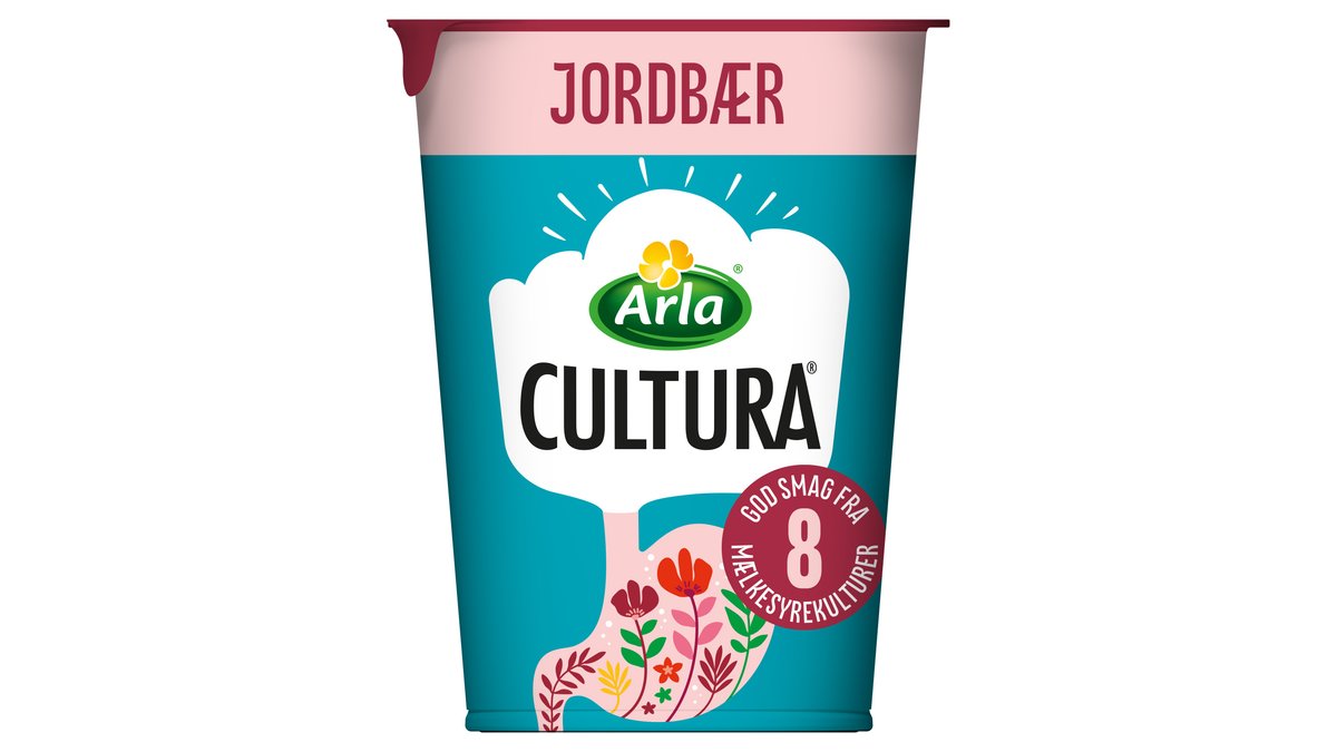 Yoghurt m. jordbær. Arla Cultura