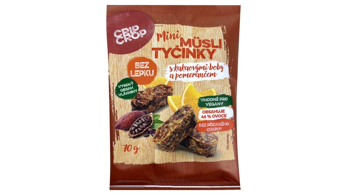 Crip Crop Mini müsli tyčinky s kakaovými boby a pomerančem 70g