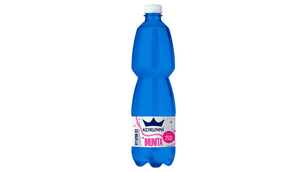 Korunní Imunita příchuť malina a yuzu ochucená minerální voda jemně perlivá 0,75l