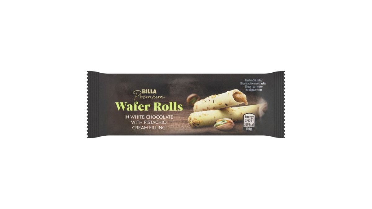 BILLA PREMIM WAFER ROLLS WITH PISTACHIO/BP OPLATKOVE ROLKY S PISTACIOVOU PRICHUT