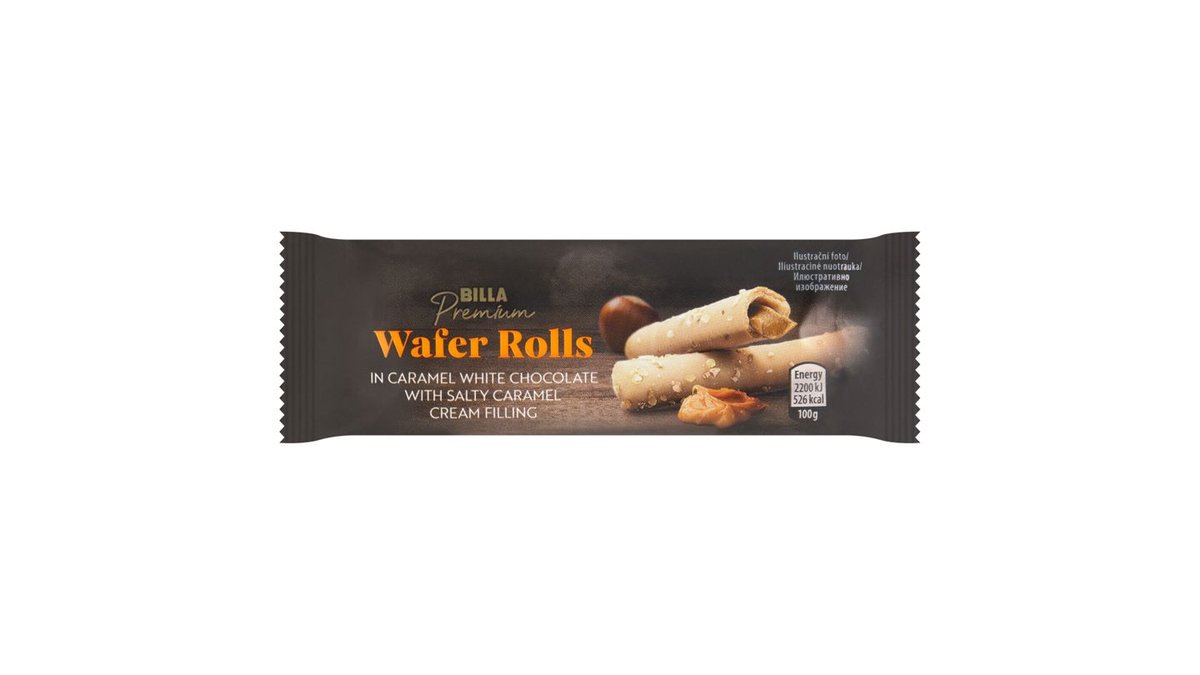 BILLA PREMIM WAFER ROLLS WITH SALTED/BP OPLATKOVE TRUBICKY SLANY CARAMEL