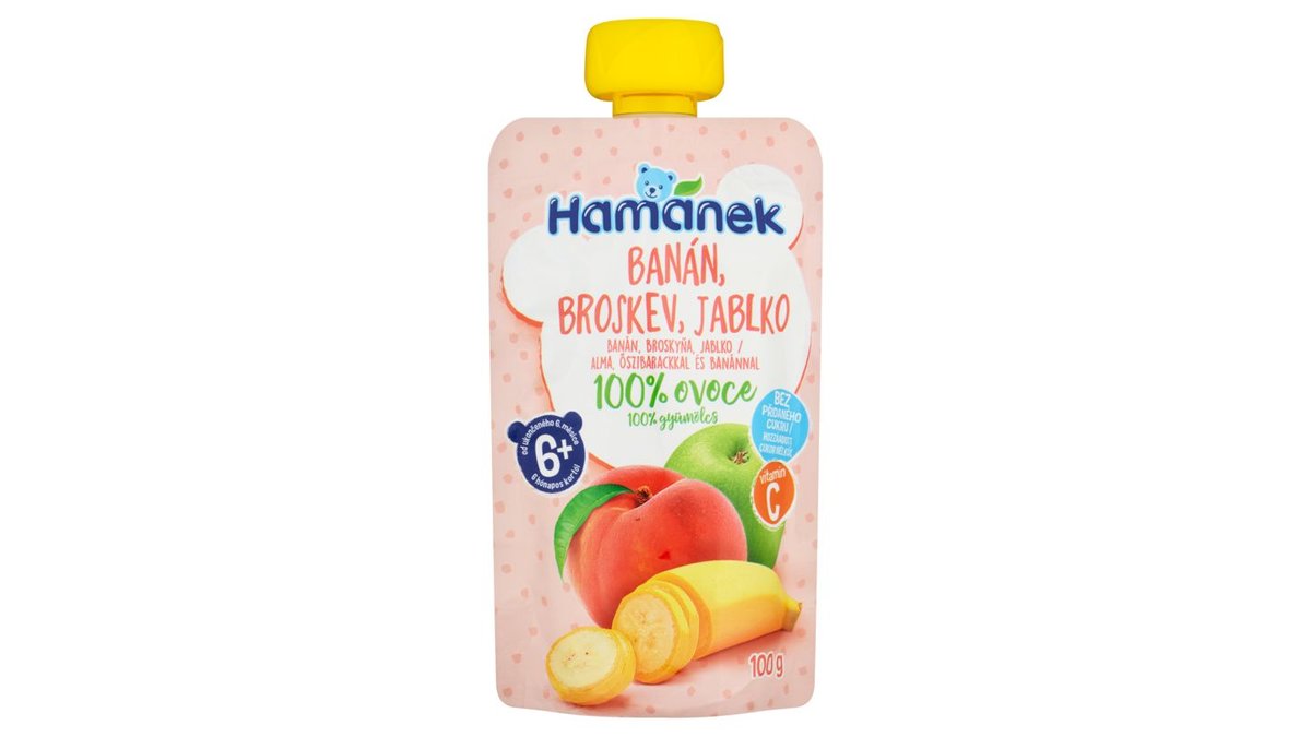 Hamánek Banán, broskev, jablko 100g