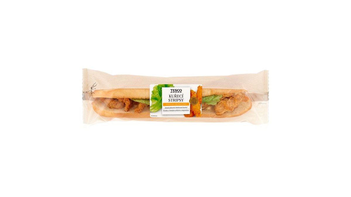 Tesco Kuřecí stripsy bageta 213g