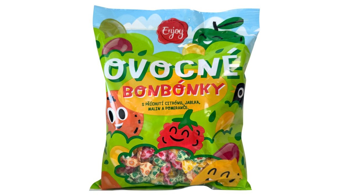 Enjoy Ovocné bonbónky s příchutí citrónu, jablka, malin a pomeranče 500g