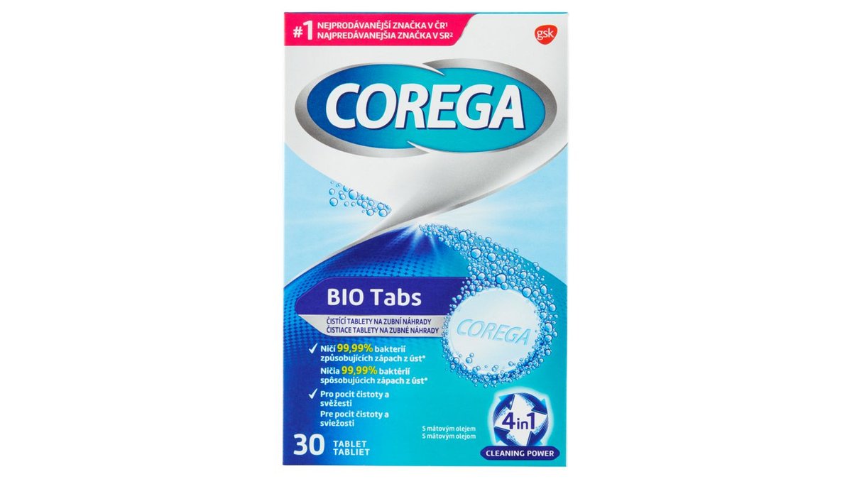 Corega Bio Tabs čistící tablety na zubní náhrady 30 ks
