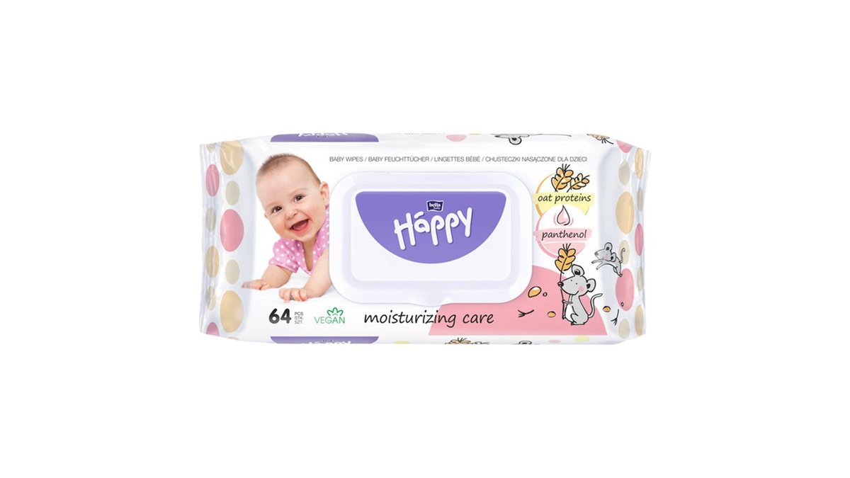 Bella Baby Happy Vlhčené ubrousky s ovesnými proteiny a panthenolem 64 ks