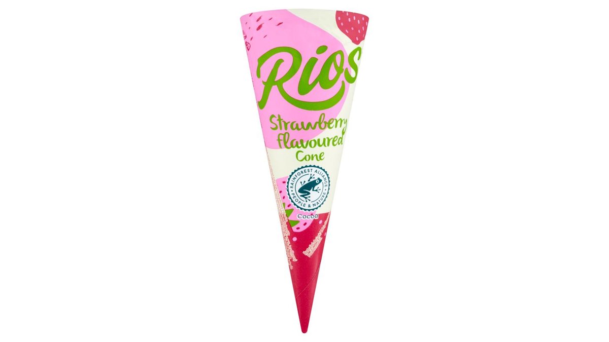 Rios Mražený krém s jahodovou příchutí v oplatkovém kornoutu 120ml
