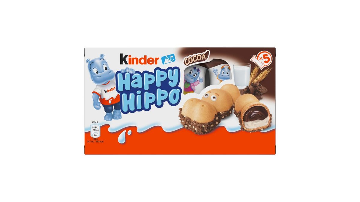 Kinder Happy Hippo Cacao oplatka s mléčnou a kakaovou náplní 5 ks 103,5g