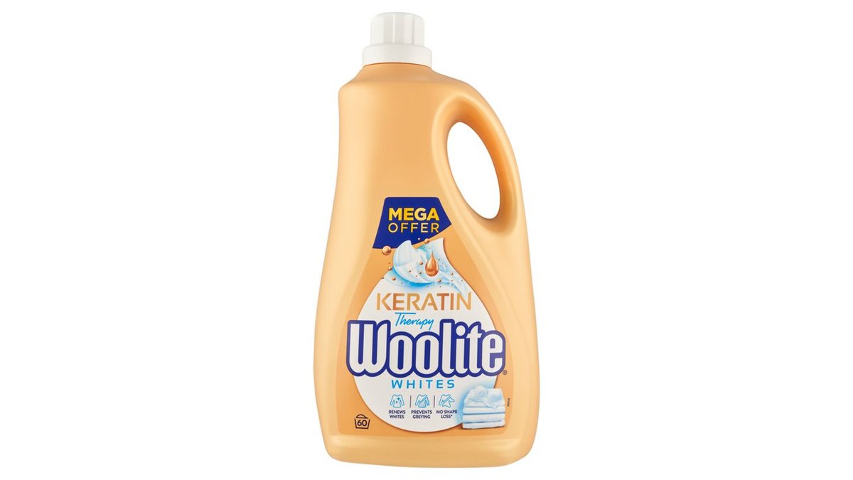 Woolite Keratin Therapy tekutý prací přípravek na bílé a světlé prádlo 60 praní, 3,6 l
