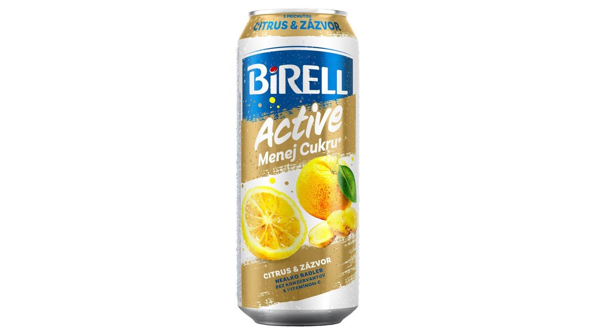 BIRELL ACTIVE CITRUS ZÁZVOR MÉNĚ CUKRU 0,5 l PLECH