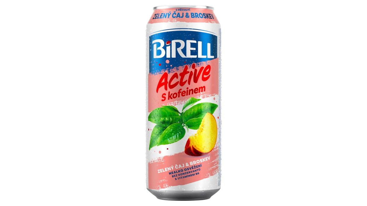 BIRELL ACTIVE ZELENÝ ČAJ BROSKEV S KOFEINEM 0,5 l PLECH