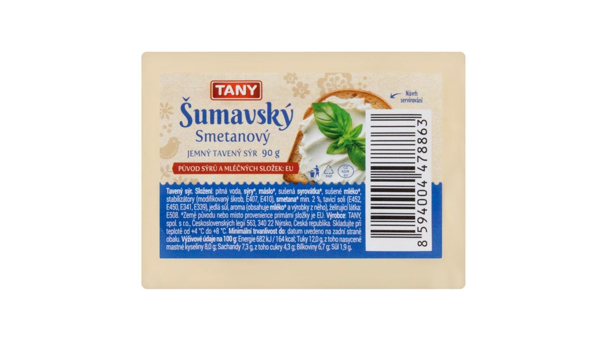 Tany Šumavský smetanový jemný tavený sýr 90g