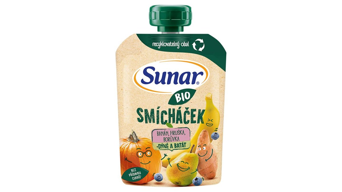 Sunar Bio smícháček banán, hruška, borůvka + dýně a batát 100g