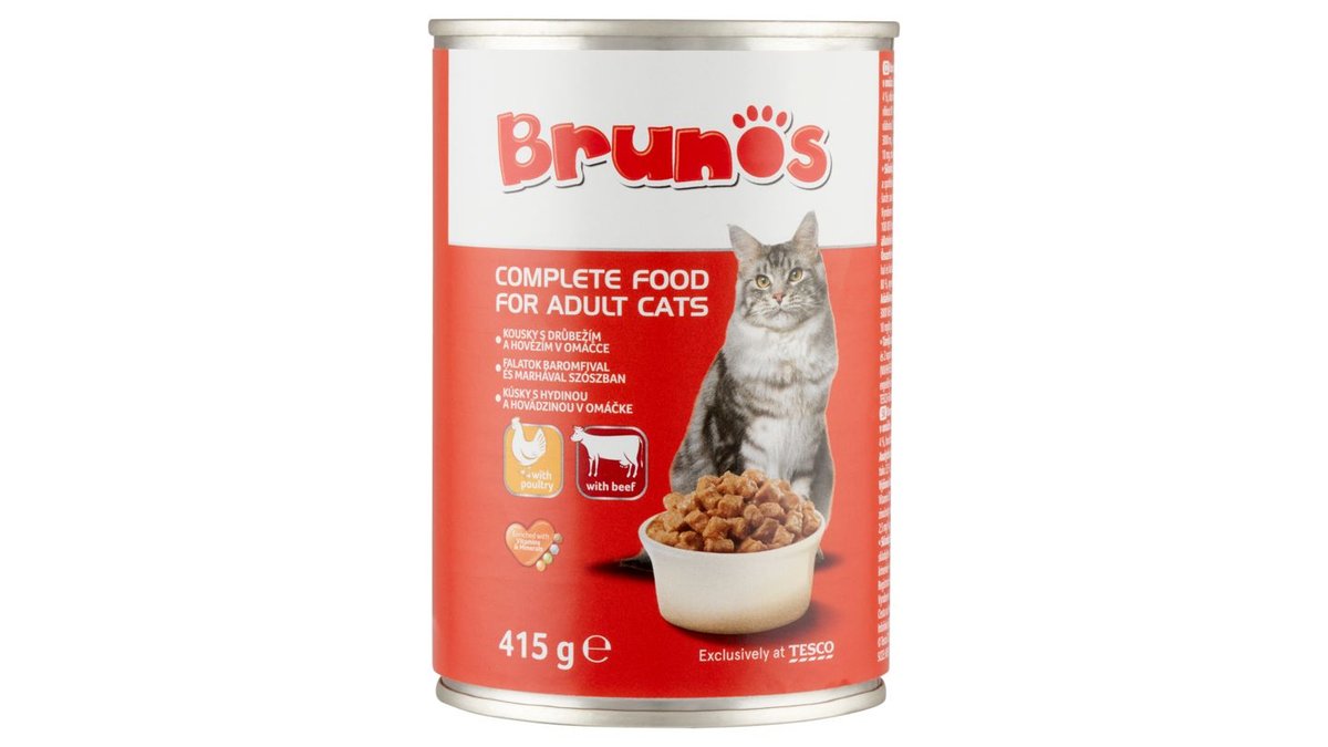Brunos Kompletné krmivo pre dospelé mačky kúsky s hydinou a hovädzinou v omáčke 415 g