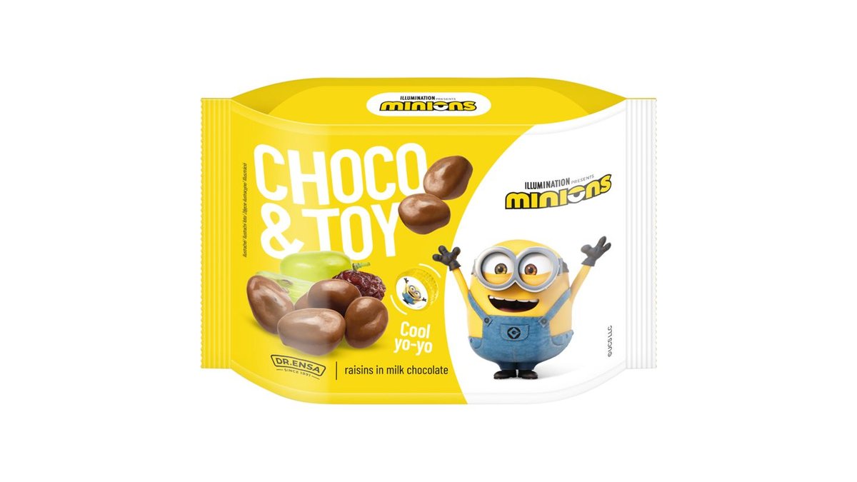 Dr. Ensa Choco & Toy Minions sušené hrozienka jumbo v mliečnej čokoláde 40 g