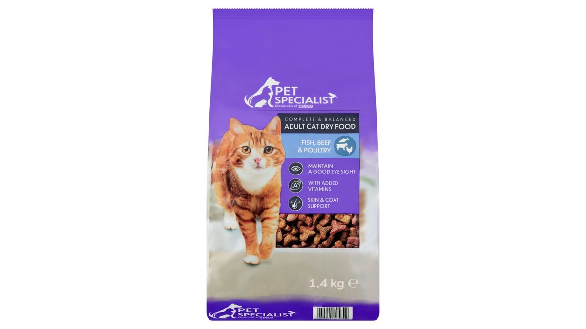 Pet Specialist Kompletné suché krmivo pre dospelé mačky s rybou, hovädzinou a hydinou 1,4 kg