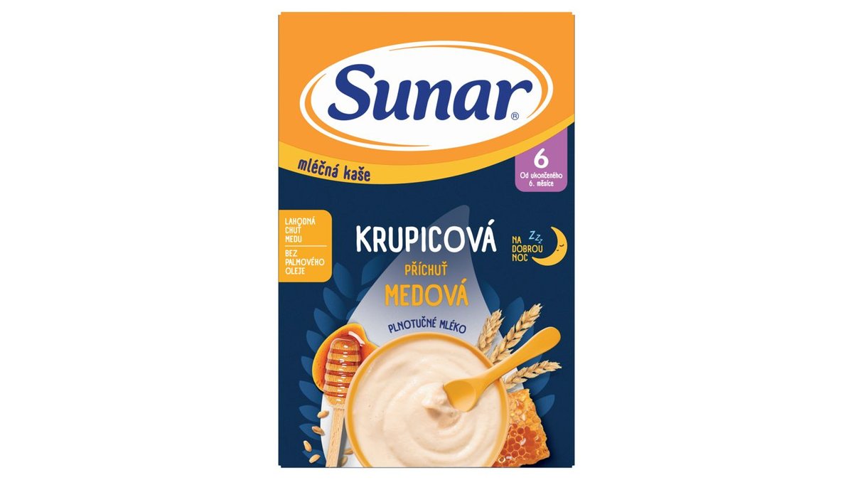 Sunar Mléčná kaše na dobrou noc krupicová příchuť medová 210g