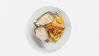 Objednať Prírodný kurací alebo bravčový steak (150g), hranolky, obloha, polievka