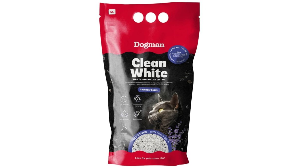 Dogman Clean White Kattesand Bentonitt med Aktivt Kull, 5 l