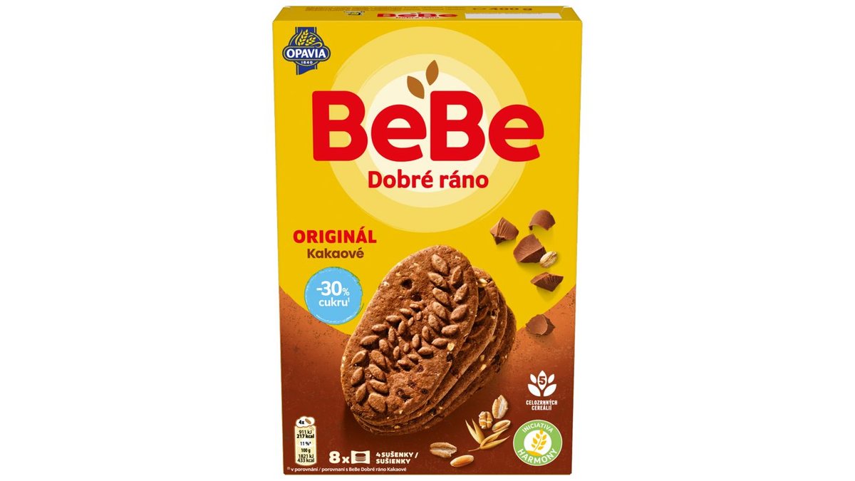 Opavia sušenky kakaové BeBe Dobré Ráno -30% cukru 8 x 50g (400g)
