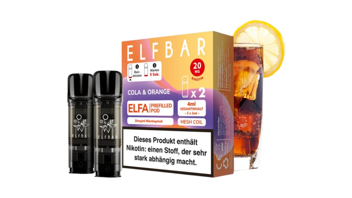 elfbar pods cola orange ELFA Prefilled Pod - & (Cola, Orange) - 20mg | Kiosk Karlstraße e-liquids:nicotine-salts Elfa pods Geschmack:Pink Lemonade Nikotinfrei Elf Bar 600 Strawberry