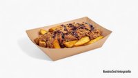 Objednať Bravčové trhané mäso s hranolkami poliate BBQ omáčkou ( 200g + 200g ), poliate BBQ omáčkou