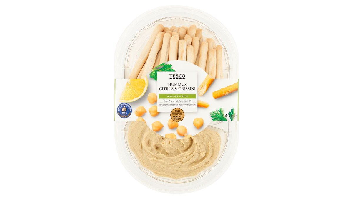 Tesco Cícerovo-sezamová nátierka s limetkovou šťavou s tyčinkami Grissini 140 g