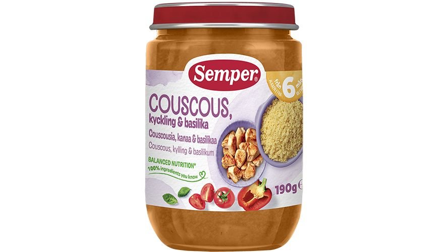 Semper Barnmat Couscous Med Kyckling & Basilika 6 mån, 190 g
