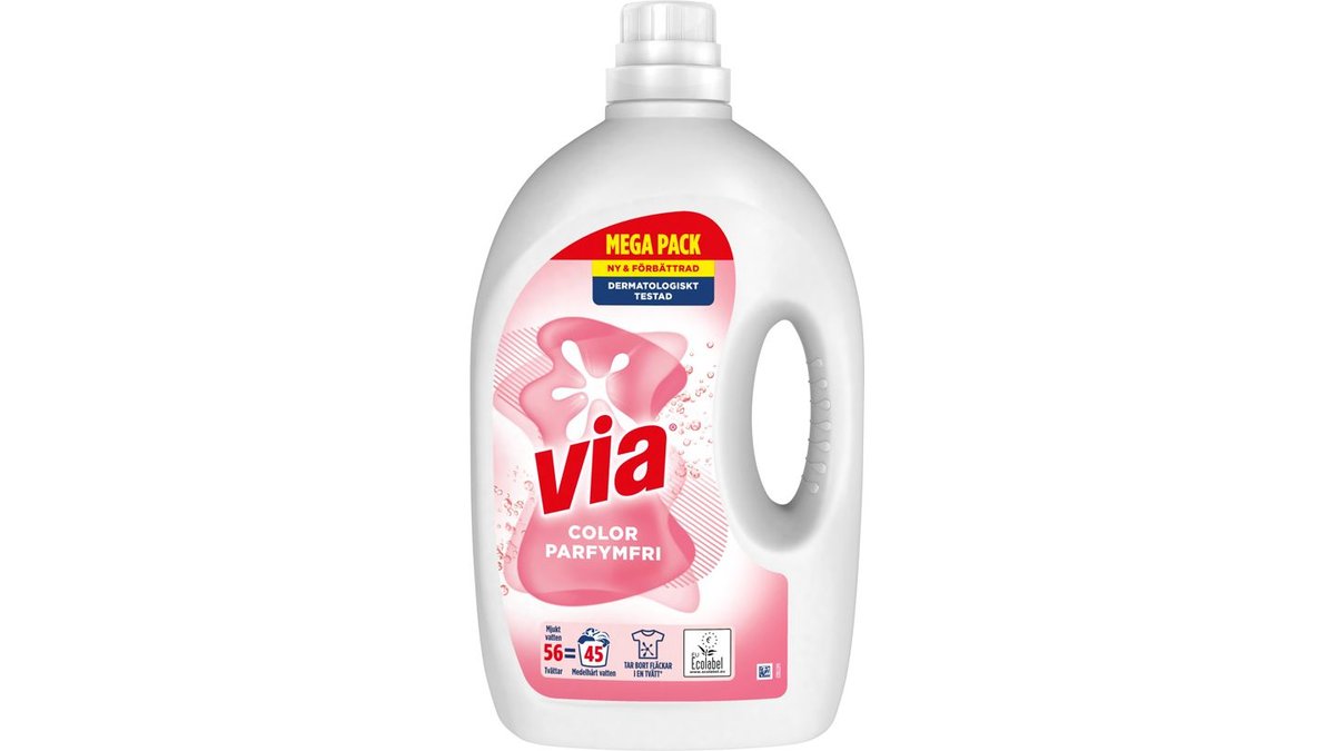 Via Tvättmedel Flytande Color Parfymfri, 2.25 l