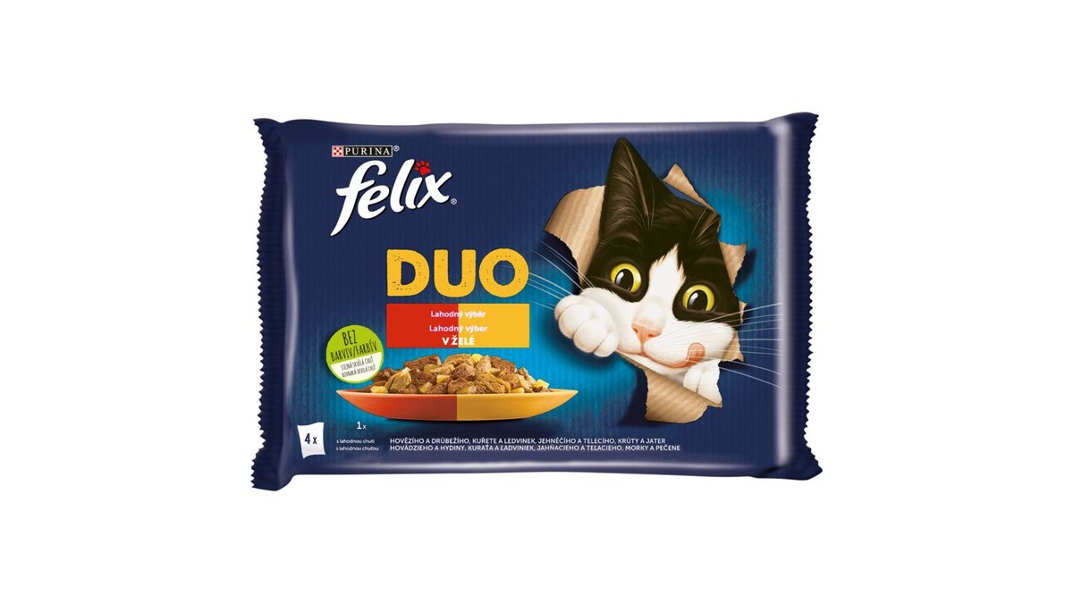 Felix Fantastic DUO kuře a ledvinky, hovězí a drůbeží, krůta a játra, jehněčí a telecí 4 x 85g