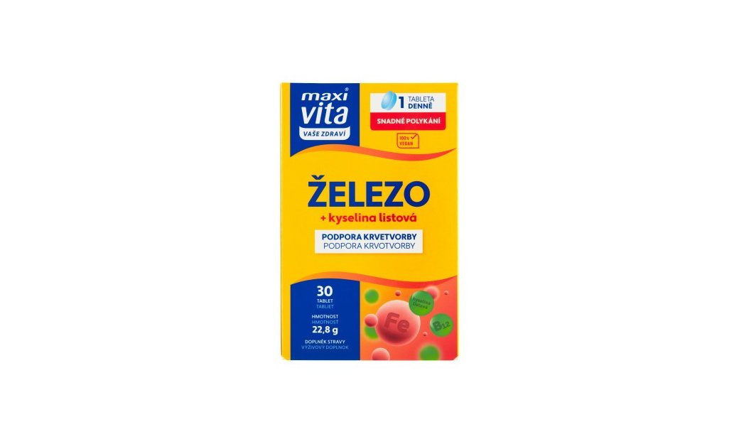 Maxi Vita Vaše Zdraví Železo + kyselina listová 30 tablet 22,8g | Teta ...