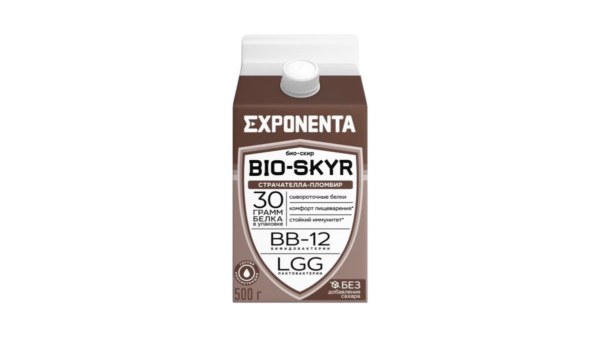 Напиток кисломолочный exponenta bio-skyr вкус страчателла пломбир 500гр
