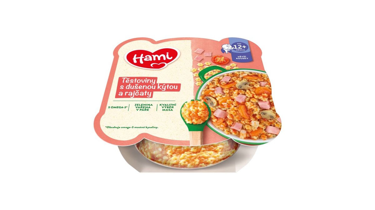 HAMI masozeleninový talířek Těstoviny s dušenou kýtou a rajčaty 230g