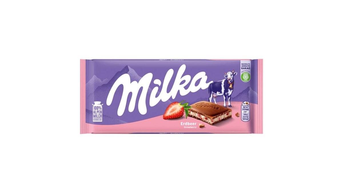 Milka Strawberry mléčná čokoláda z alpského mléka s krémovou náplní s jahodovou příchutí 100 g