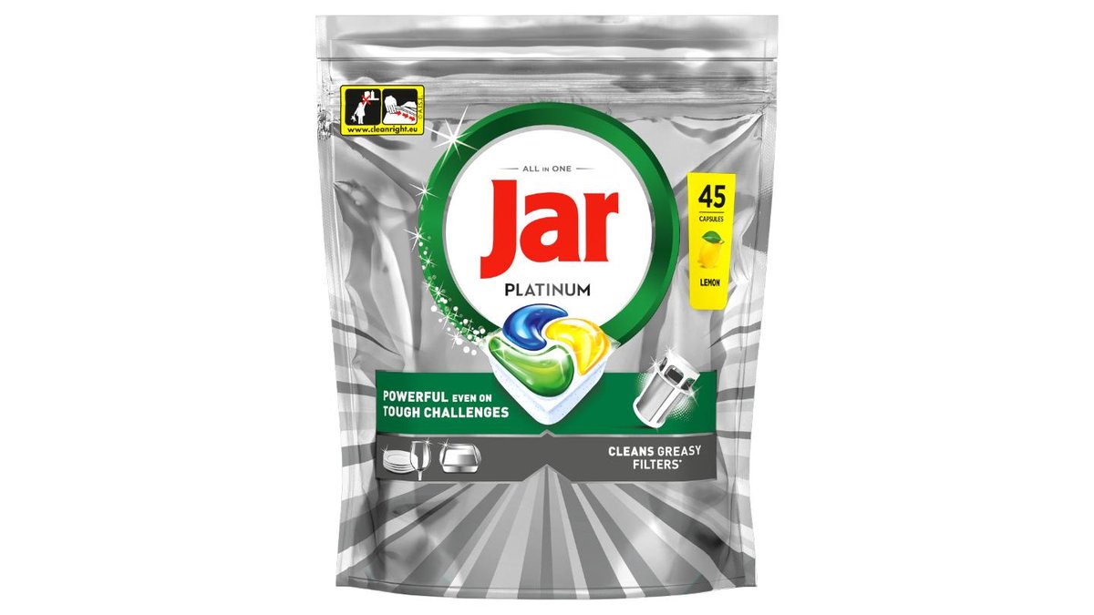 Jar Platinum Kapsle Do Myčky Nádobí, Lemon, , 45 Kapsle,  Zvládá Náročné Výzvy, Čistí Mastný Filtr