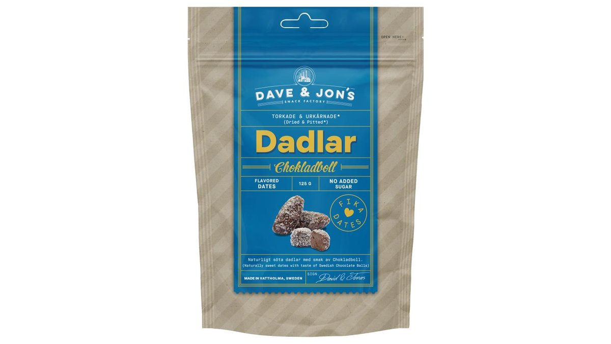 Dave & Jon's Dadlar Chokladboll, 125 g