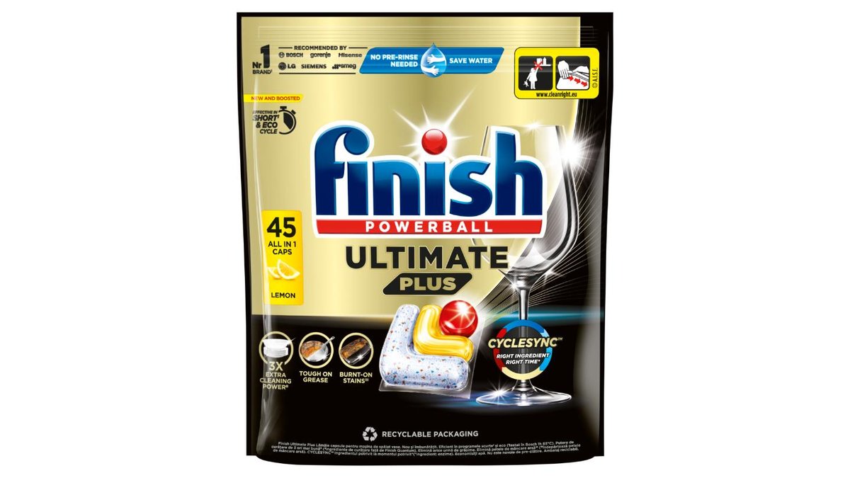 Finish Powerball Ultimate Plus All in 1 Lemon kapsle do myčky nádobí, 45 ks