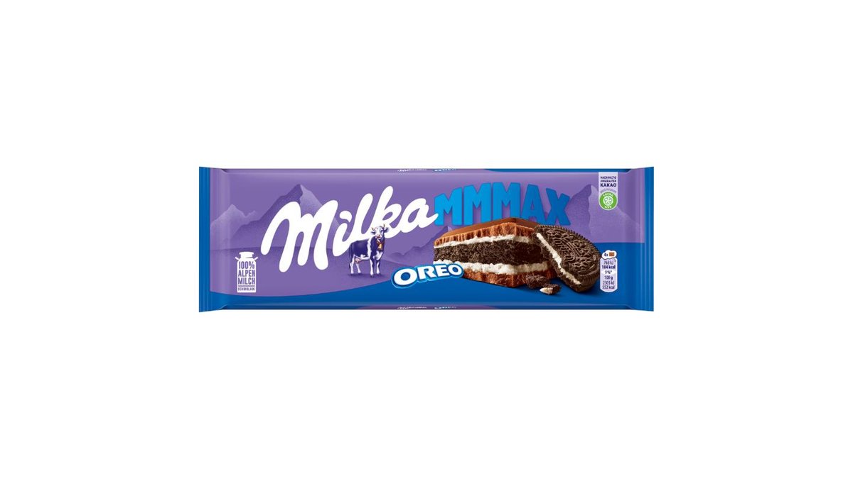 Milka Oreo mléčná čokoláda z alpského mléka s kakaovou sušenkou a vanilkovou mléčnou náplní 300 g