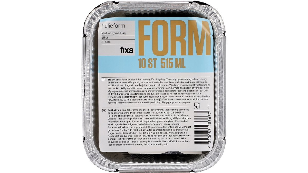 Fixa Aluform M/Låg 515 Ml 10St