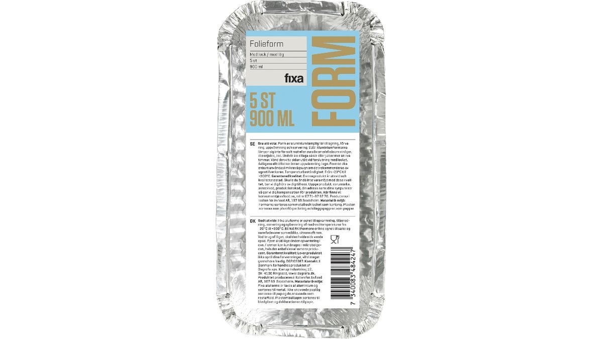 Fixa Aluforme M Låg 900Ml 5St