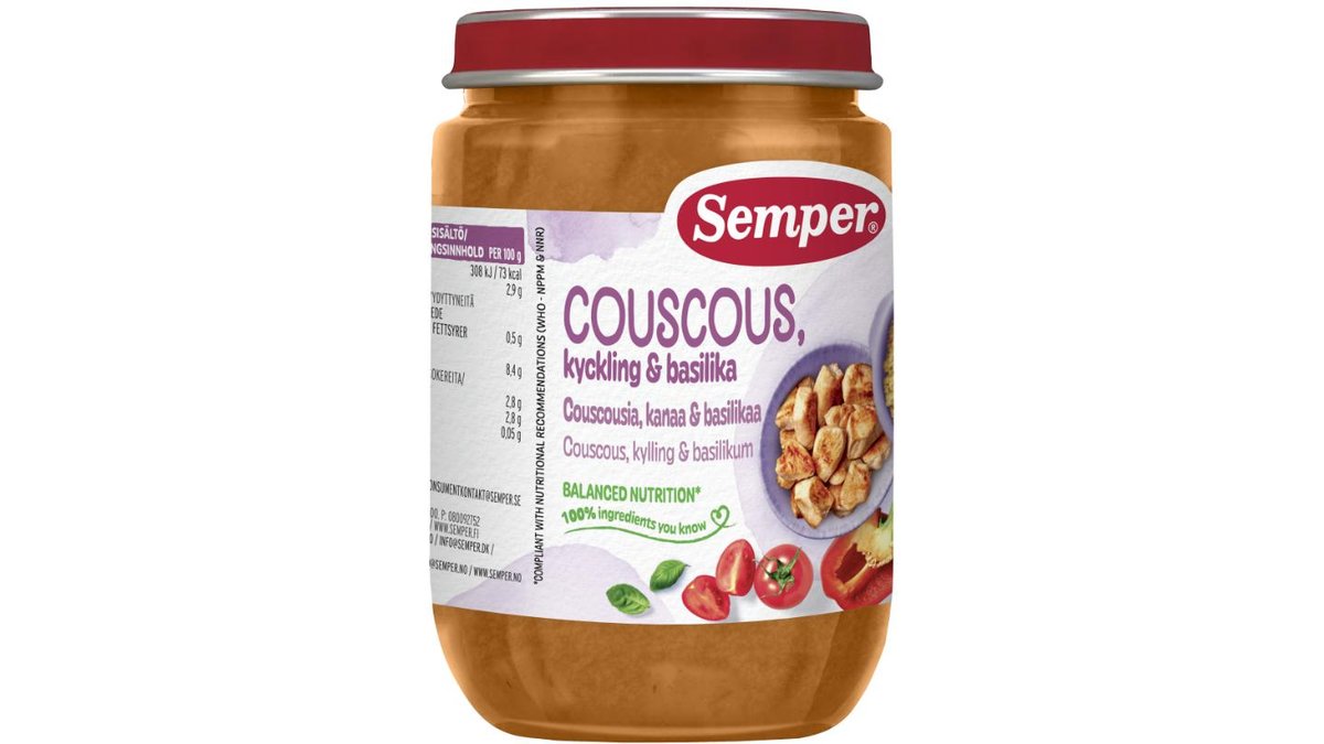 Babymad m. couscous, kylling & basilikum, Semper