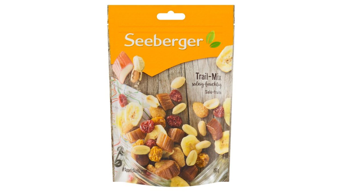 Seeberger Zmes pražených a solených orechov, sušeného ovocia, rebarbory, banánových lupienkov 150 g