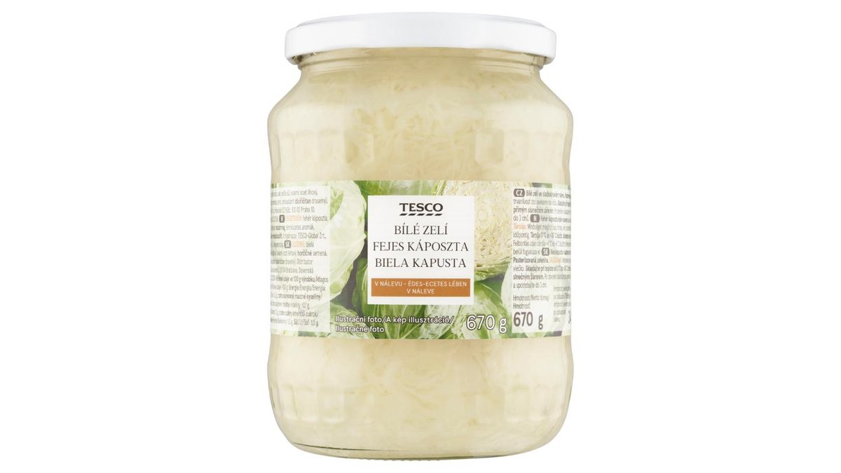 Tesco Bílé zelí v nálevu 670g