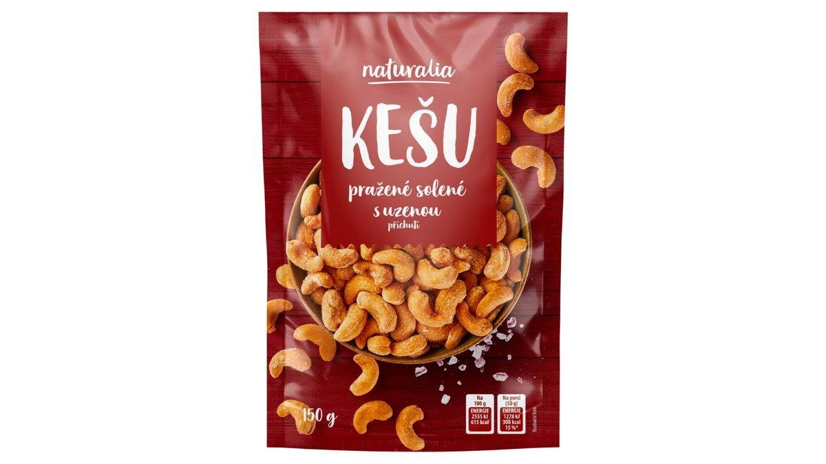 Naturalia Kešu pražené solené s uzenou příchutí 150g