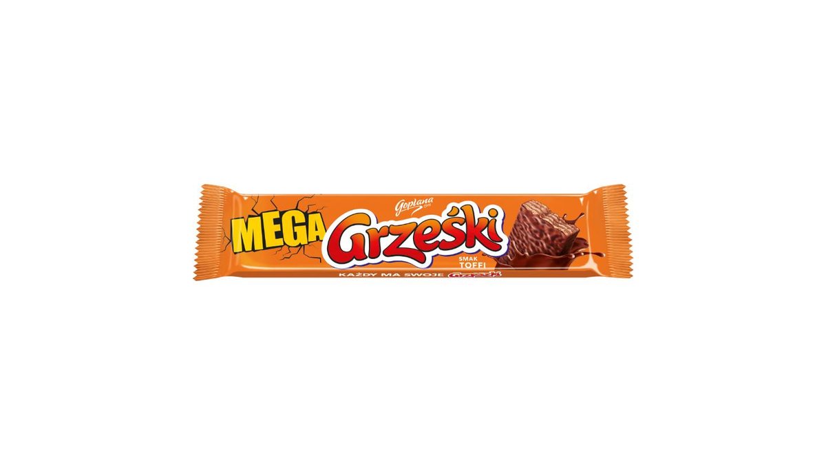 Grześki Mega Wafel przekładany kremem o smaku toffi w czekoladzie mlecznej 48 g